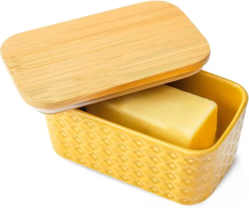 Vista 17 de HASENSE Mantequillera de cerámica con tapa, gran recipiente de mantequilla negro para encimera, soporte hermético para mantequilla en barra