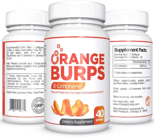 Vista 10 de Orange Burps Cápsulas blandas de D-Limonene Extracto de cáscara de naranja para la salud digestiva Solución no dañina para el reflujo ácido