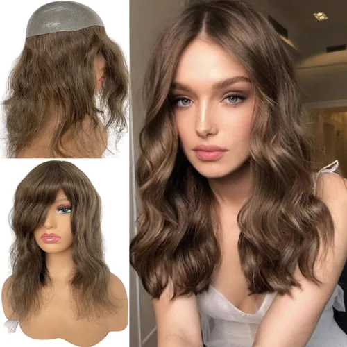 Vista 9 de Voloria Toppers de cabello humano real de 12 pulgadas para mujer, densidad media, base de poliuretano completa, extensiones de cabello