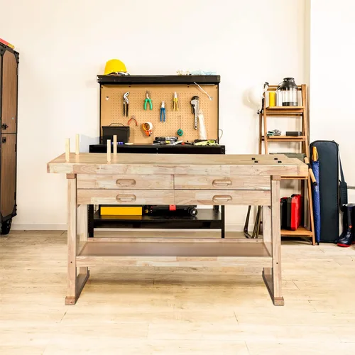 Vista 2 de Olympia Tools Banco de trabajo de madera dura de goma de 60 pulgadas con 4 cajones, capacidad de peso de 450 libras, mesa de trabajo de madera