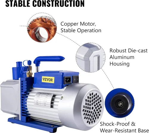 Vista 2 de VEVOR Bomba de Vacío 12 CFM 1 HP de Doble Etapa para Aire Acondicionado, Bomba de Vacío Refrigerante HVAC de 110V, Herramienta de Aire