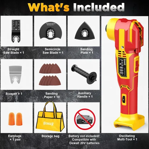 Vista 9 de Multiherramienta oscilante inalámbrica compatible con batería DeWalt de 20 V (solo herramienta), 21000 OPM sin escobillas, ángulo de giro de 4.5°