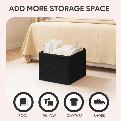 Vista 100 de PINPLUS Otomanas otomanas de almacenamiento con forma cuadrada con reposapiés de almacenamiento para sala de estar, asiento otomano Boucle para Gris