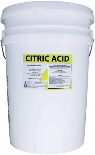 Duda Energy ca50 50 lb. Cubo de ácido cítrico orgánico sin OMG, grado alimenticio FCC/USP, anhidro, granular fino puro