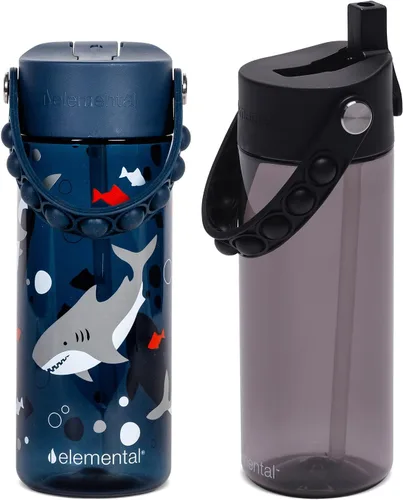 Vista 265 de Elemental Botellas de agua para niños – Botella de agua para niños Splash para la escuela con mango Pop-it – Botella de agua de plástico Tritan sin
