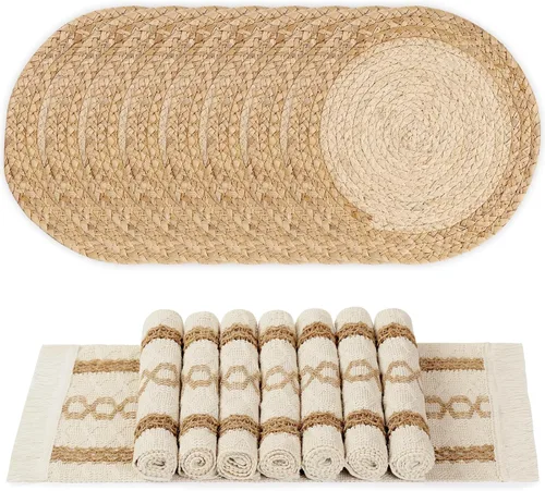 Vista 11 de YANGQIHOME Juego de 6 manteles individuales bohemios, manteles individuales rústicos tejidos de granja para decoración de mesa de comedor, manteles