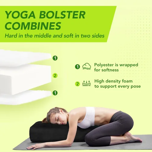 Vista 3 de Wellsin Cojín Rectangular para Yoga Bolster - Almohada de Meditación con Funda de Gamuza Lavable, 27"X10"X5.5