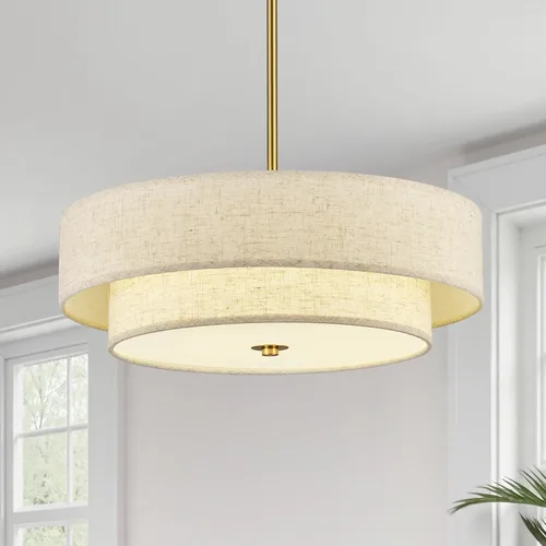 Vista 10 de VONLUCE Candelabros modernos, candelabros de tambor de 18 pulgadas con pantalla de tela de 2 capas, lámpara colgante de 4 luces con base E26