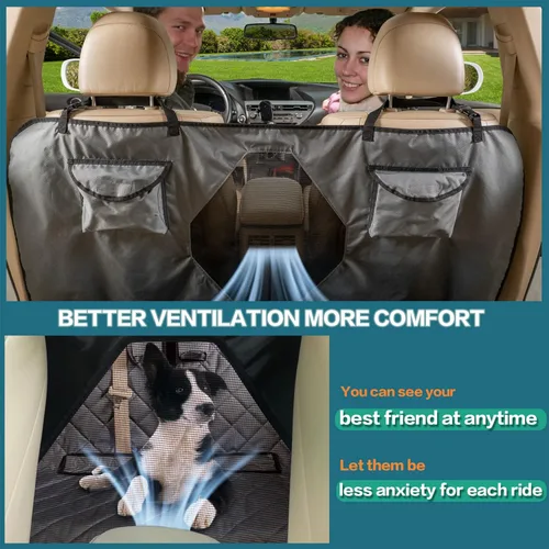 Vista 5 de Funda de asiento de automóvil para perros con ventana de malla, banco y hamaca combinada, desmontable, adecuada para la mayoría de vehículos