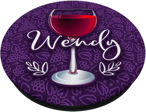 Vista 2 de Copa de vino con el nombre de Wendy Red Purple Wine Glass Vino Wine Lover – PopSockets Grip and Stand for Phones and Tablets