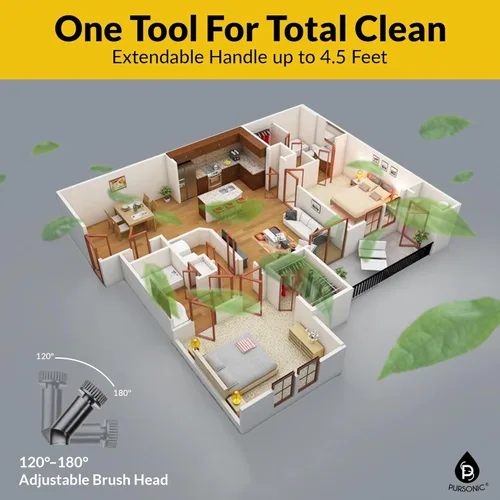 Vista 4 de Pursonic Limpiador eléctrico giratorio: herramienta de limpieza inalámbrica con 8 cabezales de cepillo, limpiador de azulejos de baño resistente