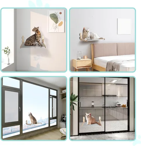 Vista 7 de Percha plegable inalámbrica para ventana de gato, hamaca plegable para ventana para gatos con 4 ventosas para gatos de interior, marco de madera