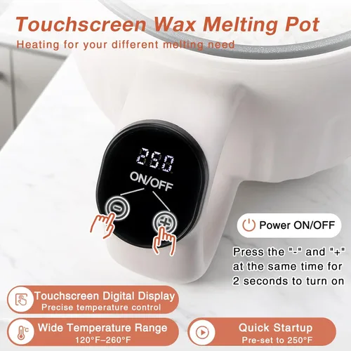 Vista 2 de Yuuchail Olla de fusión de cera con pantalla táctil, control digital de temperatura (120°F-260°F), derretidor eléctrico de cera para fabricación