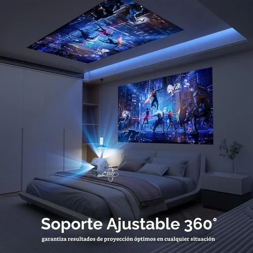 Vista 3 de [Soporte ajustable de 360°] Mini proyector con WiFi y Bluetooth: enfoque eléctrico y Keystone automático compatible con 1080p, 15000L, proyector