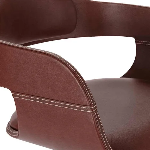 Vista 6 de Silla de comedor retro de piel sintética marrón con marco de madera, diseño ergonómico para cocina, comedor y restaurante