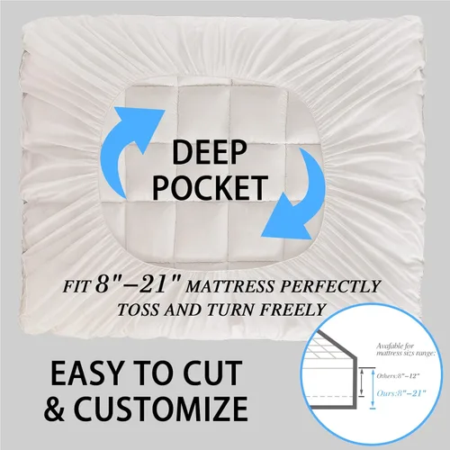 Vista 3 de CYMULA King Mattress Topper Cover Cooling Mattress Pad Pillow Top Mattress Cover Quilted Fitted Mattress Protector with 8-21 Inch Deep Pocket