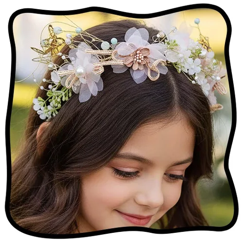 Campsis Diadema rosa para niña de flores, diadema de mariposa nupcial, accesorios para el cabello de primera comunión para niñas
