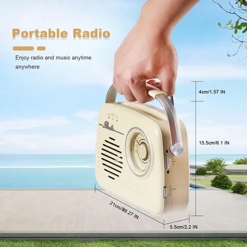 Vista 4 de Radio FM portátil Bluetooth AM, adecuada para el hogar, al aire libre/cocina, funciona con pilas, pared, montado, radio retro, esfera grande para un