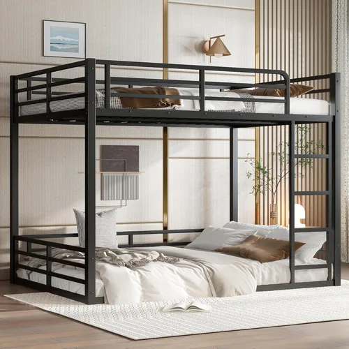 Vista 14 de Harper & Bright Designs Litera baja con escaleras, literas bajas de tamaño individual XL sobre individual XL, litera de metal resistente