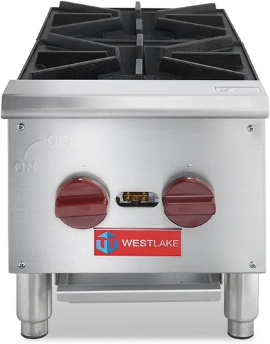 WESTLAKE Cocina de gas comercial para encimera, 2 quemadores de gas natural y propano con 50,000 BTU, estufa de cocina de encimera de 12 pulgadas de