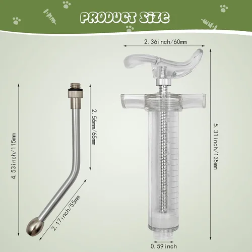 Vista 3 de 2 jeringas reutilizables para cabras, jeringa con 2 boquillas de empapamiento, jeringa ajustable para pistola de dosificación para ovejas
