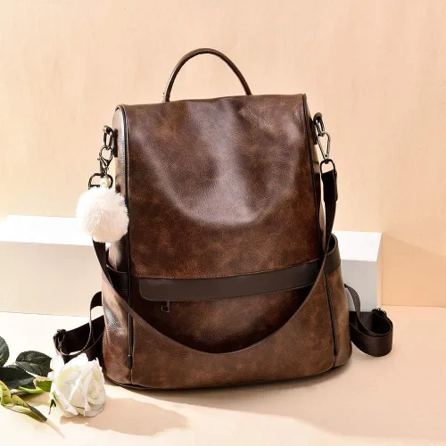 Vista 6 de Bolsa tipo mochila para mujer hecha de cuero sintético, con función antirrobo, informal y moderna, para llevar en los hombros