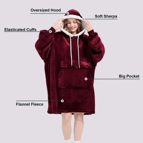 Vista 4 de Qeils Manta con Capucha Portátil para Mujeres, Cómoda Sudadera Sherpa como Regalo de Cumpleaños y Navidad, Chaqueta de Gran Tamaño con Capucha