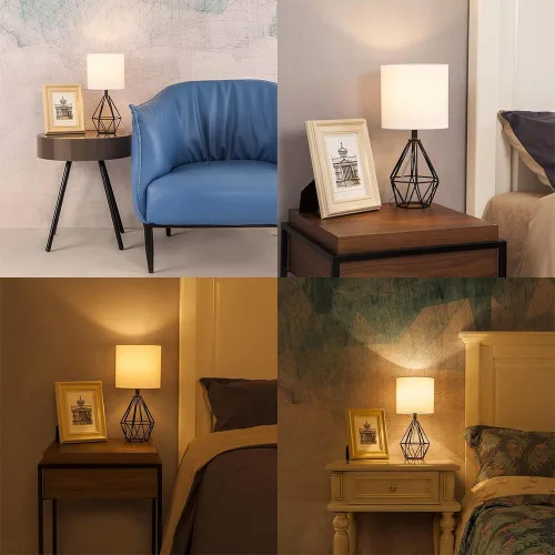 Vista 5 de COTULIN Juego de 2 lámparas de mesita de noche negras, pequeñas lámparas de mesita de noche para dormitorio, lámparas de escritorio modernas