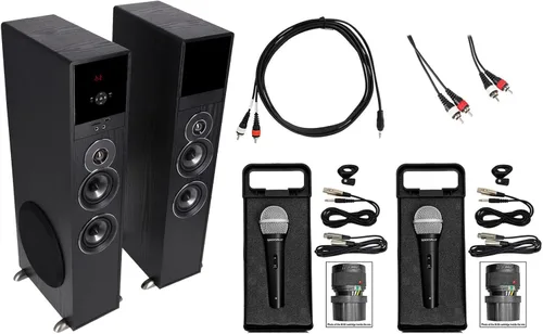 Rockville Sistema de máquina de karaoke y cine en casa Bluetooth todo en uno con (2) micrófonos