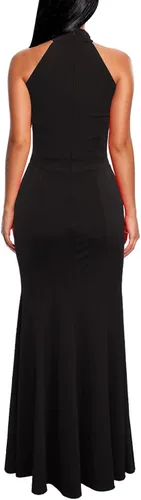 Vista 2 de Vestido largo de noche estilo sirena Berydress para mujer con cuello halter distinguido y elegante sin mangas color sólido elástico ideal