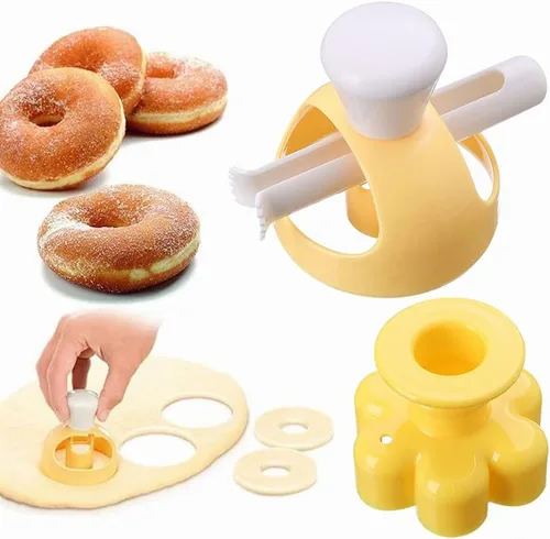 Vista 4 de Juego de cortadores de donas de 3 pulgadas, cortador de galletas redondo de plástico para hornear con alicates de inmersión, molde antiadherente