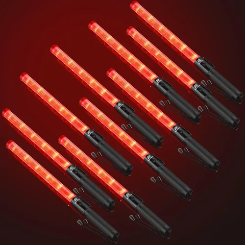 RoadHero Paquete de 10 varitas de tráfico de 21 pulgadas, bastón de control de tráfico de alta luminosidad con 2 modos de parpadeo, varitas de Rojo