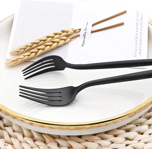 Vista 5 de Juego de cubiertos de 30 piezas de cubiertos mate con mango redondo para 6, cubiertos de acero inoxidable 18/10, uso diario, incluye juego