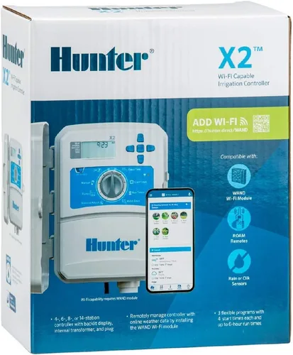 Vista 4 de Hunter X2 - Controlador de aspersor de 4 zonas, temporizador de riego al aire libre para césped y jardín, riego inteligente con programación basada