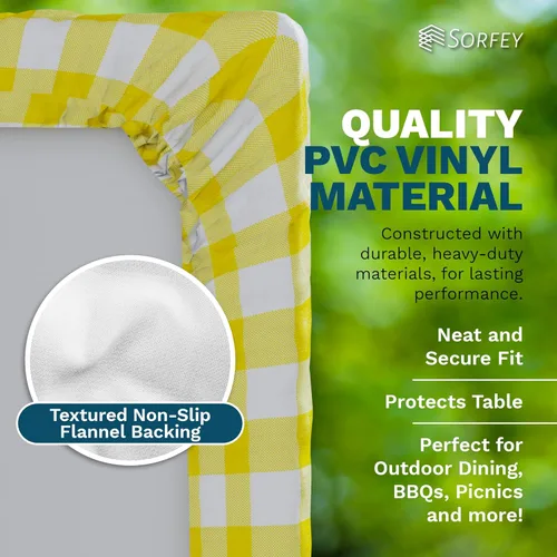 Vista 5 de Sorfey Mantel ajustado con elástico, vinilo con parte trasera de franela, se adapta a mesa de 24 x 48 pulgadas, rectangular, a prueba de agua, fácil
