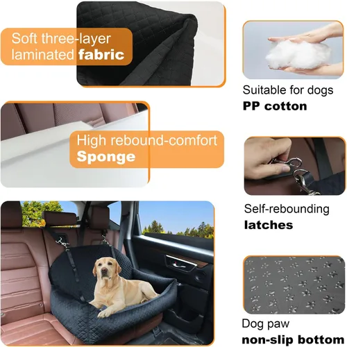 Vista 4 de Cama de asiento de coche para perros grandes/medianos o 2 perros pequeños, asiento elevador para mascotas para seguridad de viaje del perro, tela
