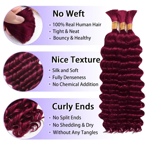 Vista 74 de Cabello Humano para Trenzar para Trenzas Boho 3 Paquetes/Pack 110g (3.88 oz) 14 Pulgadas Cabello Humano a Granel Ondulado Profundo para Trenzar