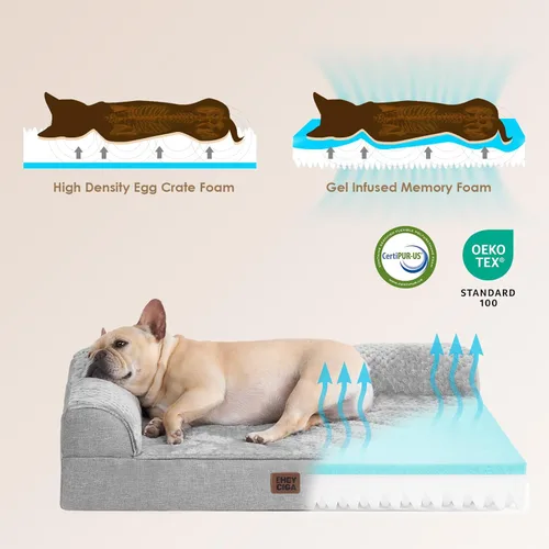 Vista 4 de EHEYCIGA Cama de espuma viscoelástica para perros grandes, Cama para mascotas para perros grandes para jaula con forro impermeable, Cama de sofá