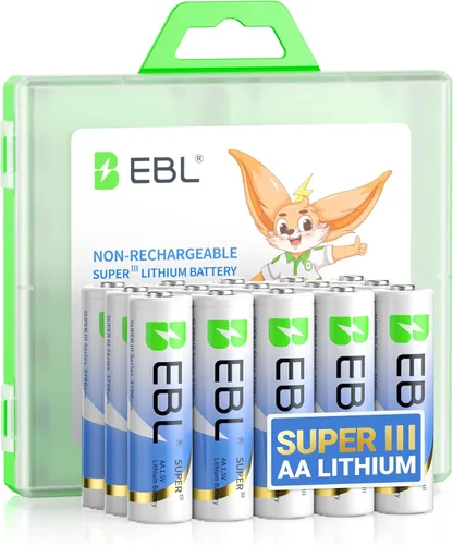 EBL Paquete de 12 baterías AA de litio de la más larga duración, 3700 mAh, 1.5 V, no recargables, baterías de litio AA Super Ⅲ mejoradas para cámara