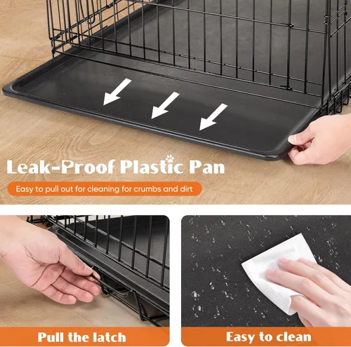 Vista 3 de Sweetcrispy Jaula para perros de 36 pulgadas, jaulas medianas de doble puerta plegable de alambre de metal con bandeja de plástico a prueba