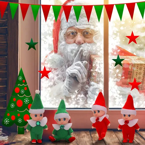Vista 5 de Skylety 6 piezas de mini elfo de Navidad de Navidad, juguetes de peluche pequeños para niños y niñas, accesorios de elfo en miniatura para rellenar