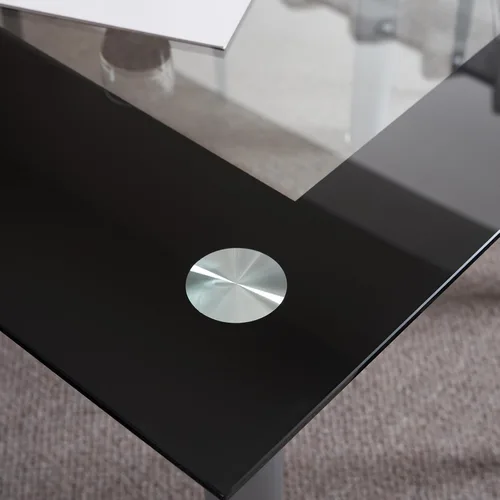 Vista 6 de Karl home Juego de mesa de comedor de cristal de 5 piezas con mesa de vasos y 4 sillas de cuero para cocina, desayuno, sala de estar; ahorro