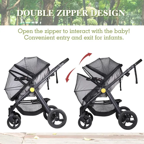 Vista 3 de LIHAO Mosquitera universal para cochecito, mosquitera para bebés con cremalleras bidireccionales y bolsa de almacenamiento, mosquiteras