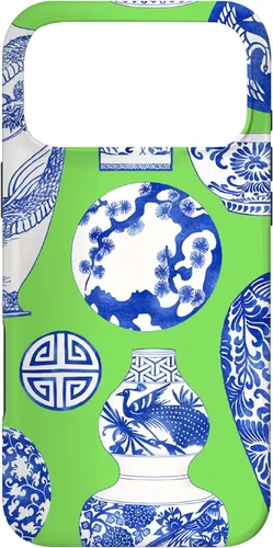 Vista 22 de Blue Willow Chinoiserie Pagoda Ginger Jar Preppy Blue Green Case para iPhone 16