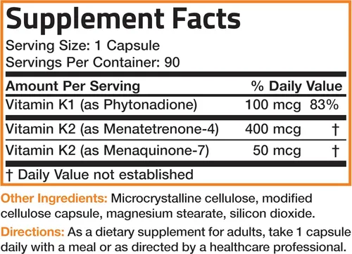 Vista 8 de Suplemento de Vitamina K Triple Play de Bronson (vitamina K2 MK7 / vitamina K2 MK4 / vitamina K1) 0,00002 oz, 1