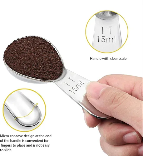 Vista 4 de Cuchara de café Juego de 3 piezas Cuchara medidora de acero inoxidable, cuchara de café 1 cucharada (0.5 fl oz, plata) Adecuado para café molido