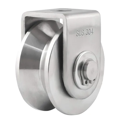 Vista 7 de Bloque de polea tipo U 304 Rodillo de polea de acero inoxidable Rodamiento dúplex súper silencioso desmontable rotación de 360 grados Rueda ranurada