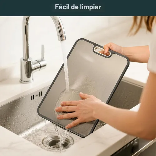 Vista 5 de Tabla de Cortar de Acero Inoxidable, Tabla de Cortar Grande de Doble Cara para Cocina, Acero Inoxidable 18/8 y PP de Paja de Trigo, Grado