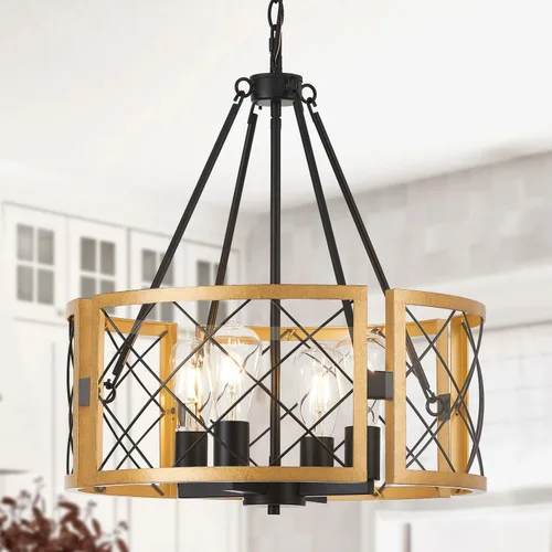 Vista 9 de SANTOSTOCK Candelabro Moderno de Granja, Lámpara de Araña Rústica de 4 Luces para Comedor, Accesorio de Iluminación para Isla de Cocina, Luz