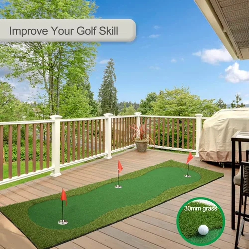 Vista 3 de Chriiena Alfombrilla de Golf para Practica, Alfombrilla de Golf Verde Grande, Alfombrilla Profesional de Entrenamiento de Golf